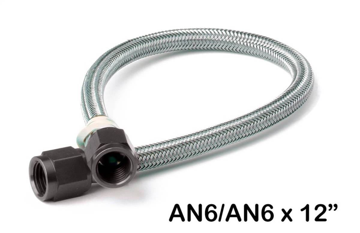 BHHV 15400BNOS NOS Stainless Steel Braided Hose with Black Fittings -6AN, 1-Foot Length