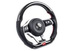 HJQF MS100201 APR Steering Wheel - Carbon Fiber & Perforated Leather; MK7 GTI/GLI Red (For use with Paddles) - Fits 2015-2026 Volkswagen Jetta, GTI, Golf R