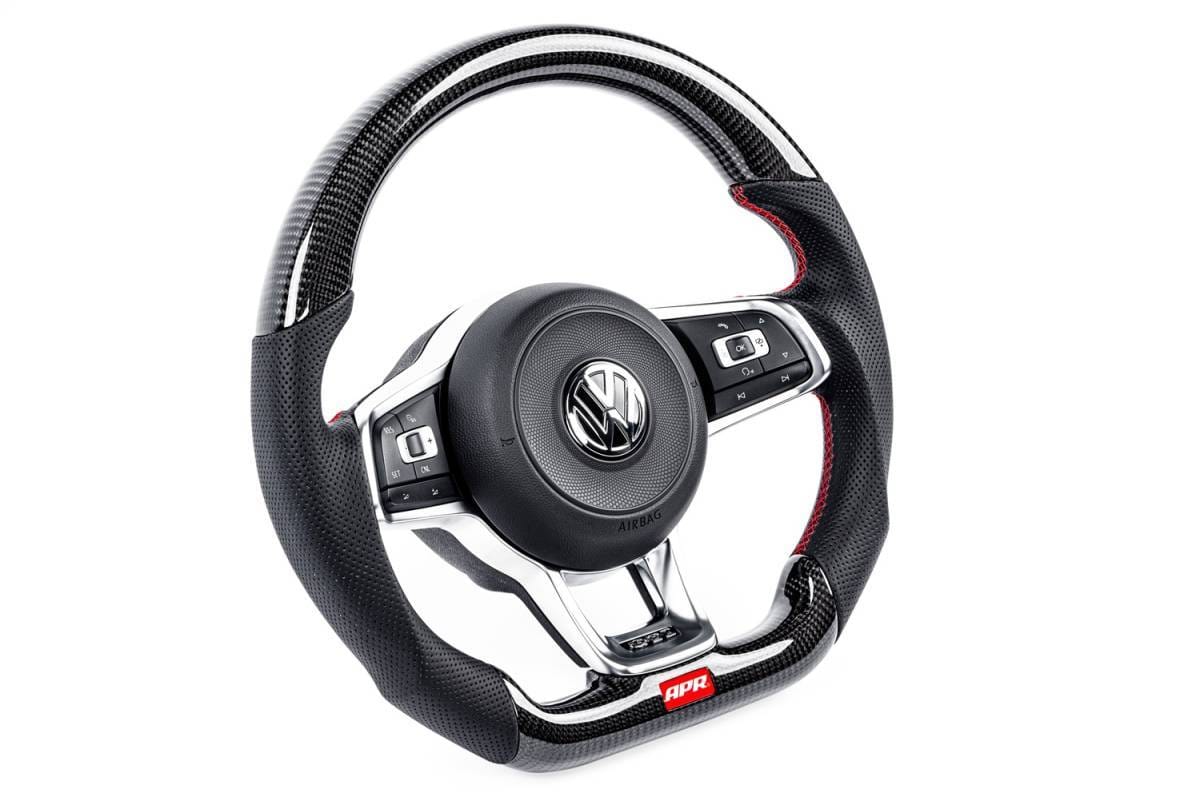 HJQF MS100205 APR Steering Wheel - Carbon Fiber & Perforated Leather; MK7 GTI/GLI Red (For use without Paddles) - Fits 2015-2026 Volkswagen Jetta, GTI, Golf R