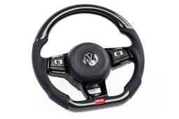HJQF MS100206 APR Steering Wheel - Carbon Fiber & Perforated Leather; MK7 Golf R Silver (For use without Paddles) - Fits 2015-2026 Volkswagen Jetta, GTI, Golf R
