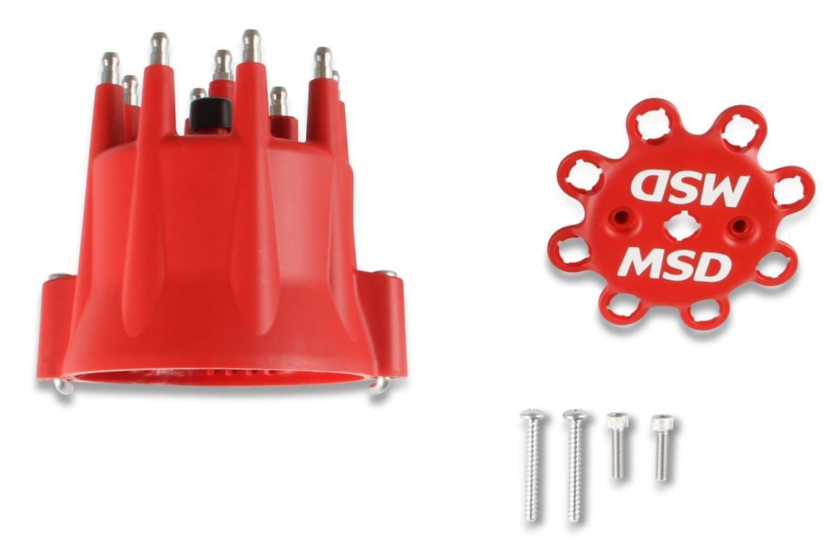 BCCX 8433 MSD Distributor Cap - V8 - HEI Terminals - Red - Spark Plug Wire Retainer