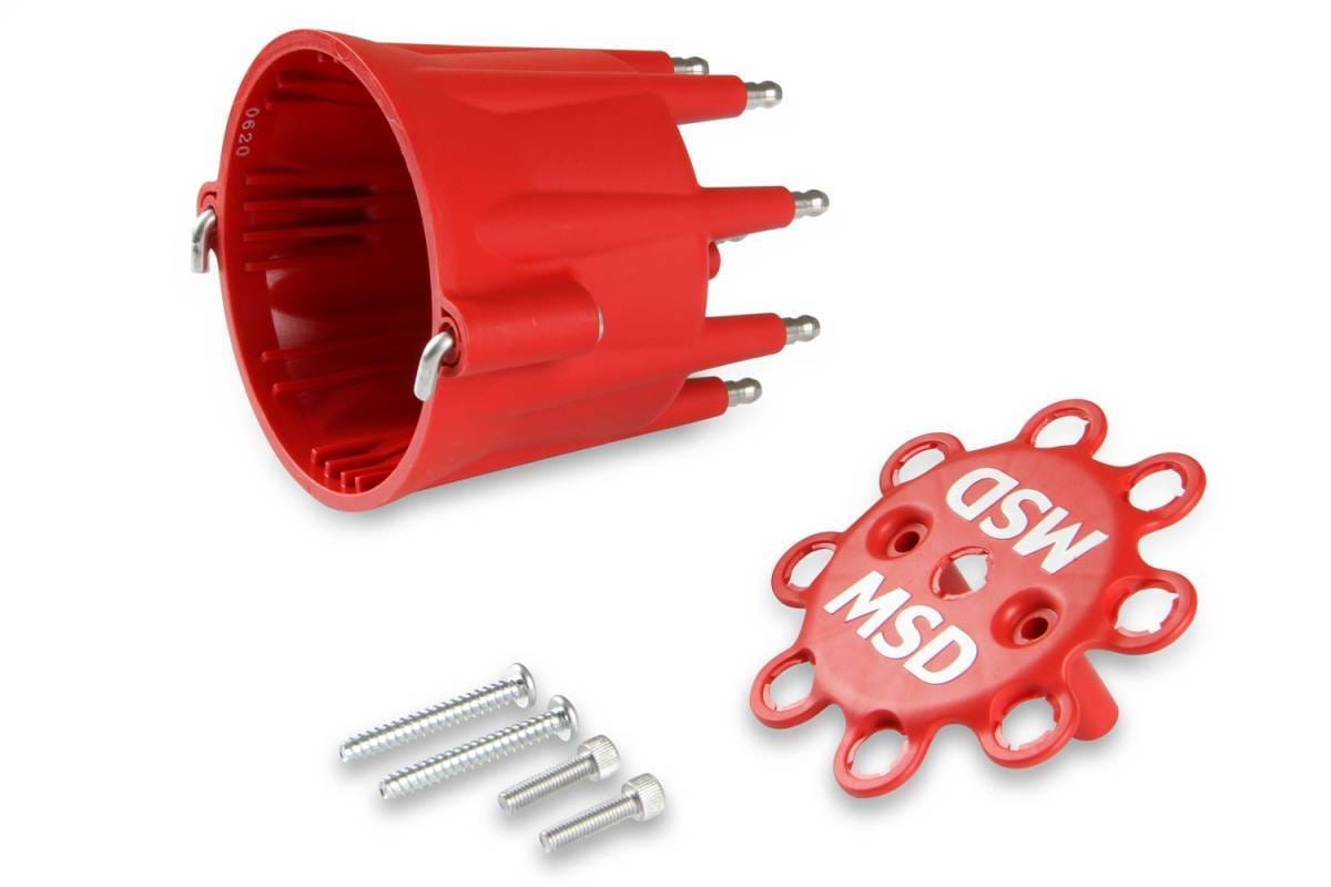 BCCX 8433 MSD Distributor Cap - V8 - HEI Terminals - Red - Spark Plug Wire Retainer thumbnail 3