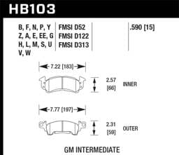 Hawk Performance kHB103V.590 Hawk GMC / Chevy / Buick / Cadillac / DTC-50 Front Race Brake Pads