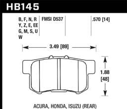 Hawk Performance kHB145Z.570 Hawk 06+ Civic Si Ceramic Street Rear Brake Pads