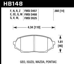 Hawk Performance kHB148N.560 Hawk 89-93 Miata HP+ Street Front Brake Pads (D525)