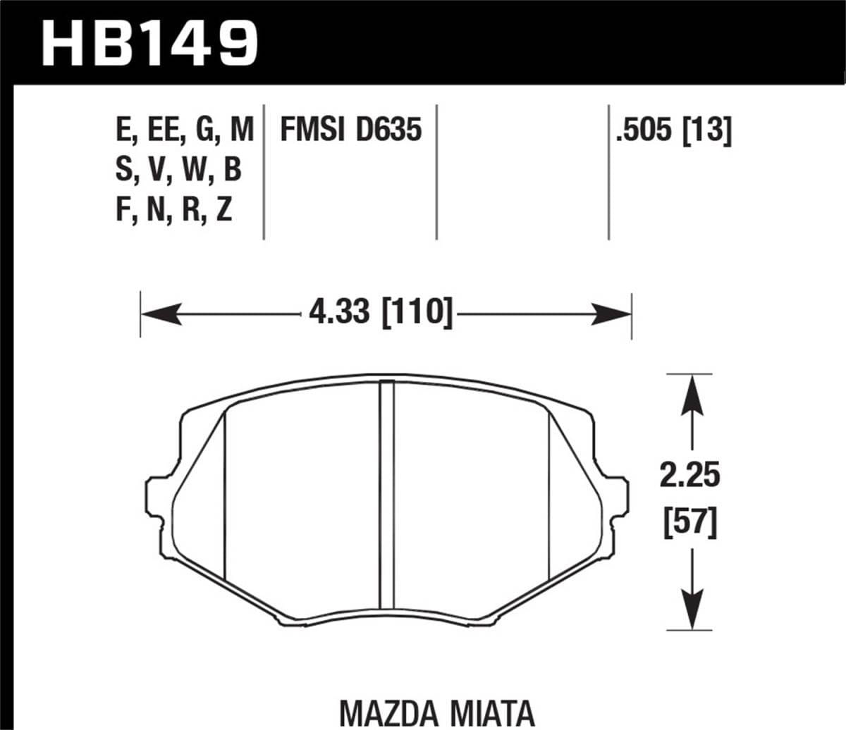 Hawk Performance kHB149E.505 Hawk 94-05 Miata (01-05 Normal Suspension) Blue 9012  Race Front Brake Pads D635