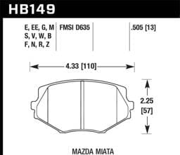 Hawk Performance kHB149Z.505 Hawk 94-05 Miata / 01-05 Normal Suspension Performance Ceramic  Street Front Brake Pads (D635)