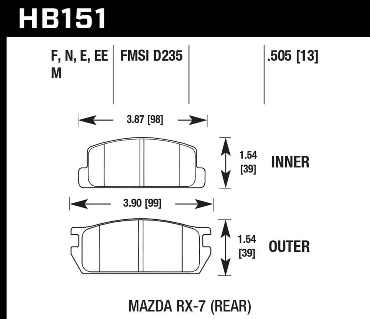 Hawk Performance kHB151D.505 Hawk 1985 Mazda RX-7 1.1L GS Rear ER-1 Brake Pads