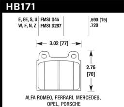 Hawk Performance kHB171D.590 Hawk 1987 Volkswagen Scirocco 1.8L Base Front ER-1 Brake Pads