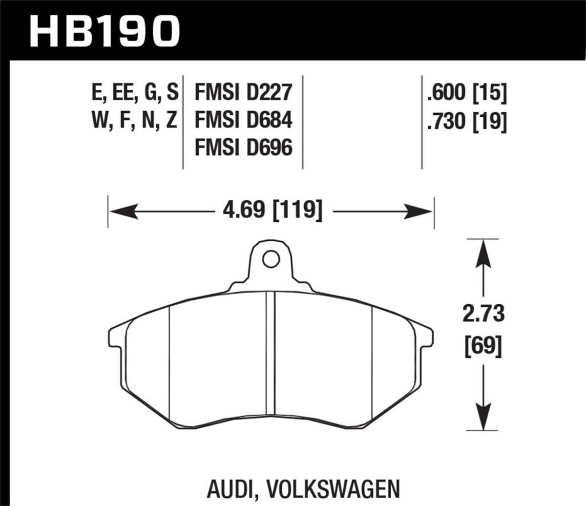 Hawk Performance kHB190D.600 Hawk 1985 Audi 4000 1.8L S 256mm Rotors Front ER-1 Brake Pads