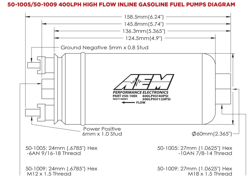 AEM 50-1005 AEM 400LPH High Pressure Fuel Pump -6AN Female Out, -10AN Female In thumbnail 15
