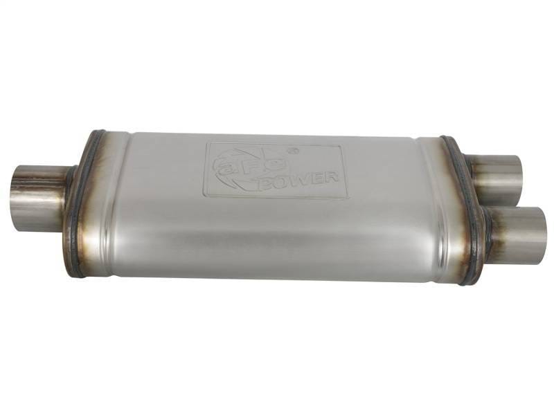 aFe 49M00018 aFe MACHForce XP SS Muffler 3in Center Inlet / 2.5in Dual Outlets 18in L x 9in W x4in H Body thumbnail 5