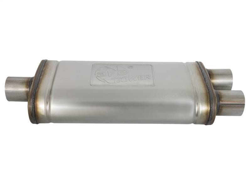 aFe 49M00009 aFe MACHForce XP SS Muffler 2.5in Center Inlet / 2.5in Dual Outlets 18in L x 9in W x 4in H Body thumbnail 5