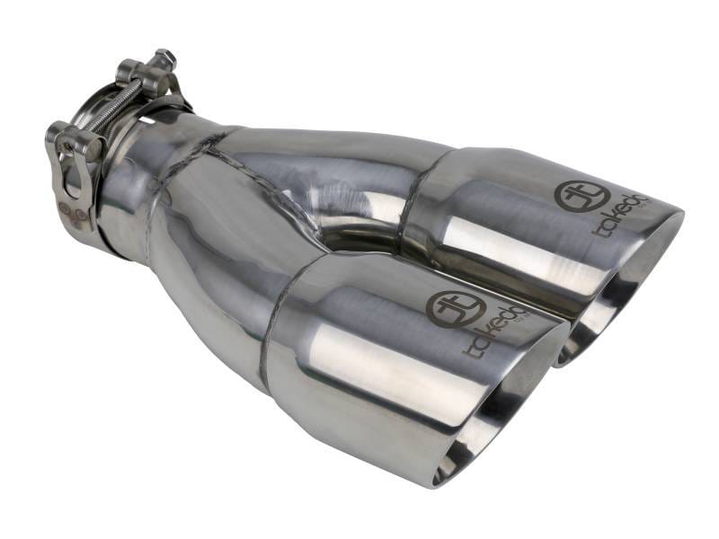 aFe 49T25364-P10 aFe Takeda 2.5in 304 Stainless Steel Clamp-on Exhaust Tip 2.5in Inlet 3in Dual Outlet - Polished