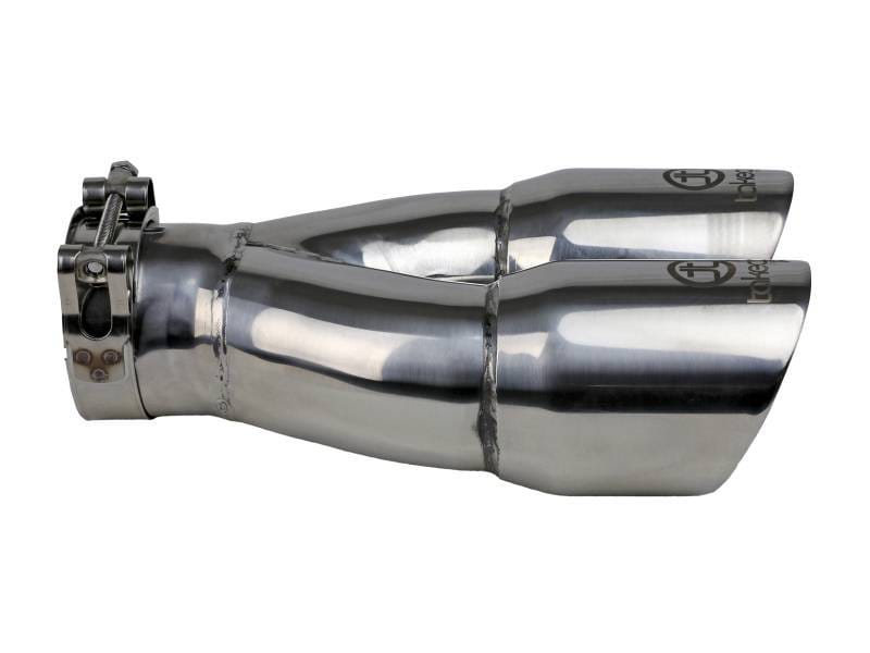 aFe 49T25364-P10 aFe Takeda 2.5in 304 Stainless Steel Clamp-on Exhaust Tip 2.5in Inlet 3in Dual Outlet - Polished thumbnail 3