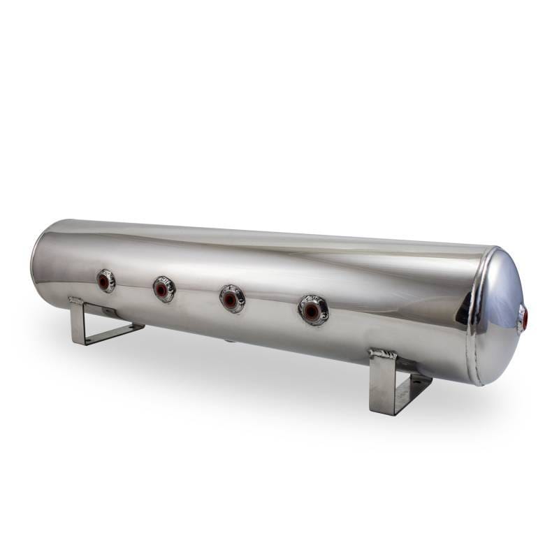 Air Lift 12957 Air Lift 4 Gal Alum Tank - (4) 1/4in Face (2) 3/8in Ports & 1/4in Drain - 30in L X 6in D - Polished