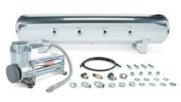 Air Lift 27803 Air Lift 4 Gal. 7-Port Tank w/ Viair 444c Chrome Compressor (Incl. Fittings & Mounting Hardware)