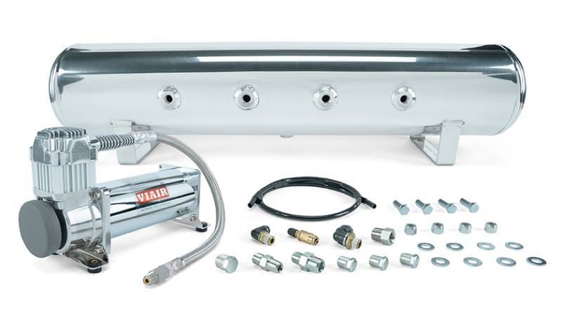 Air Lift 27803 Air Lift 4 Gal. 7-Port Tank w/ Viair 444c Chrome Compressor (Incl. Fittings & Mounting Hardware)