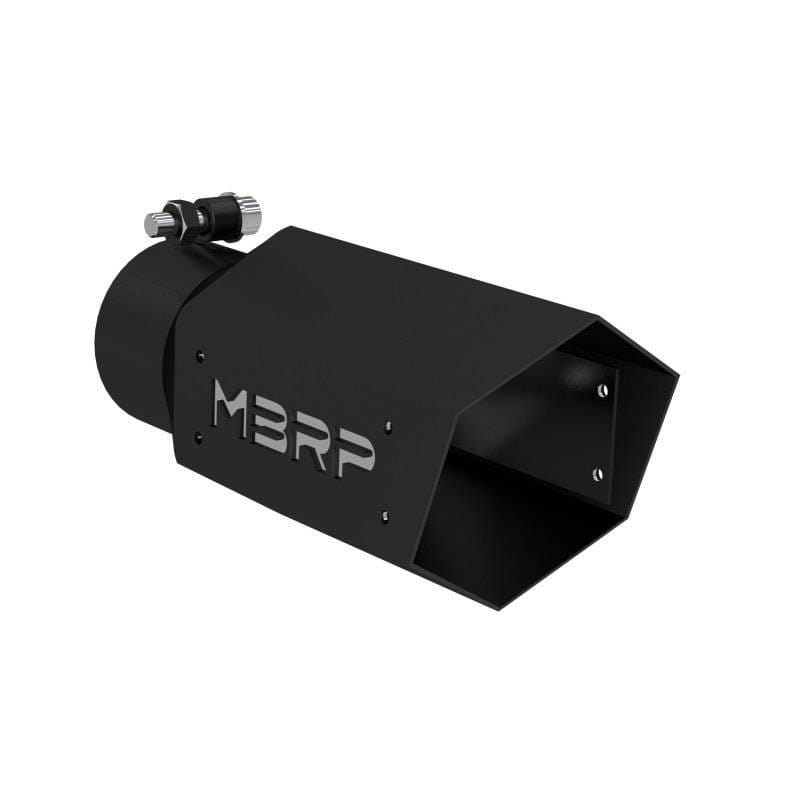 MBRP Exhaust pT5169BLK MBRP Universal 4in Hex Tip 3in Inlet 10in Length w/ Logo - Black Coated