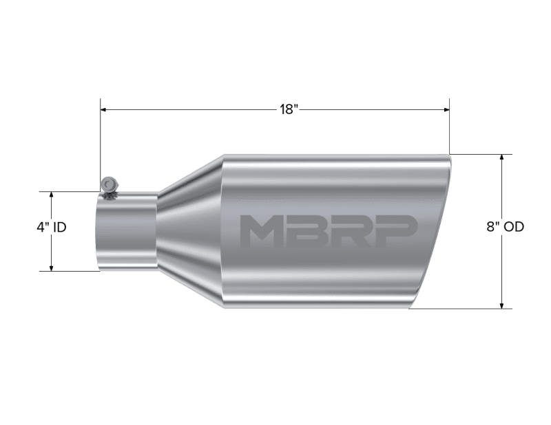 MBRP Exhaust pT5128 MBRP Universal Tip 8in O.D. Rolled End 4in inlet 18in length T304 thumbnail 5