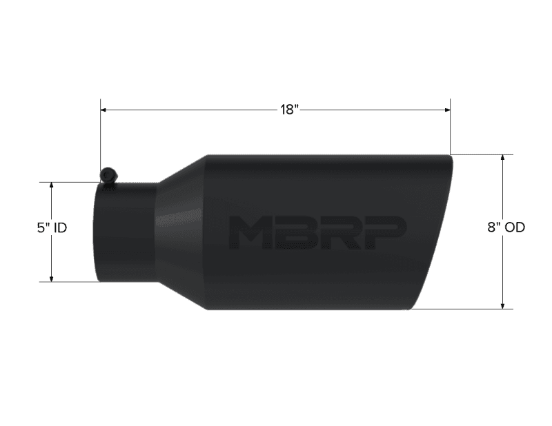 MBRP Exhaust pT5129BLK MBRP Universal Tip 8in OD Rolled End 5in Inlet 18in Length T304 - Black thumbnail 5