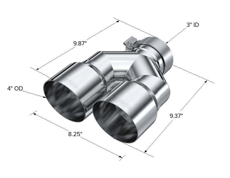 MBRP Exhaust pT5182 MBRP 3in ID / Dual 4in OD Out Staggered L 9.87in / R 9.37in Single Wall T304 SS Univ Exhaust Tip thumbnail 3