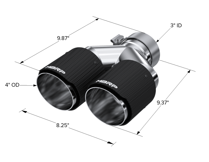 MBRP Exhaust pT5182CF MBRP 3in ID / Dual 4in OD Out Staggered L 9.87in / R 9.37in Dual Wall Carbon Fiber Univ Exhaust Tip thumbnail 7