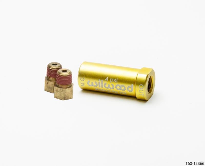 Wilwood 260-15366 Wilwood Residual Pressure Valve - New Style w/ Fittings - 4 PSI / Gold