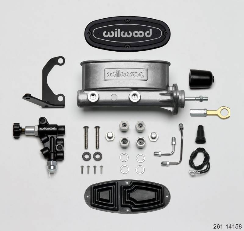 Wilwood 261-14158 Wilwood HV Tandem M/C Kit w L/H Bracket & Prop Valve - 15/16in Bore-W/Pushrod - Early Mustang