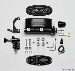 Wilwood 261-14158-BK Wilwood HV Tandem M/C Kit w L/H Bracket & Prop Valve - 15/16in Bore Black-W/Push. - Early Mustang