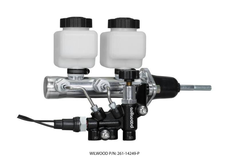 Wilwood 261-14249-P Wilwood Tandem Remote M/C Kit w L/H Bracket & Prop Valve - 7/8in Bore Ball Burnished-W/Pushrod