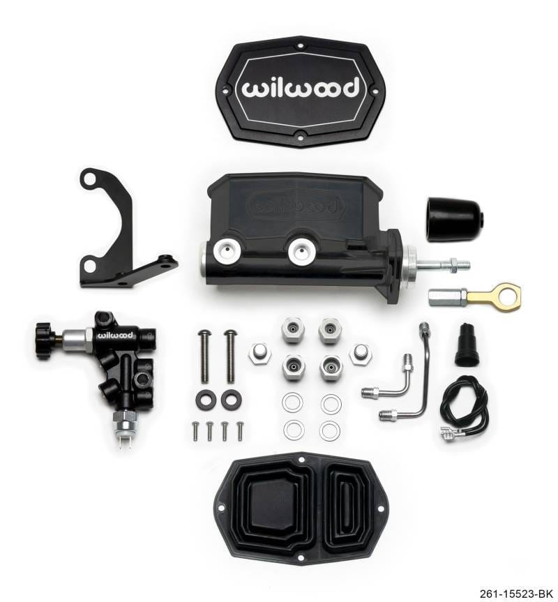 Wilwood 261-15523-BK Wilwood Compact Tandem M/C - 15/16in Bore w/Bracket and Valve fits Mustang (Pushrod) - Black