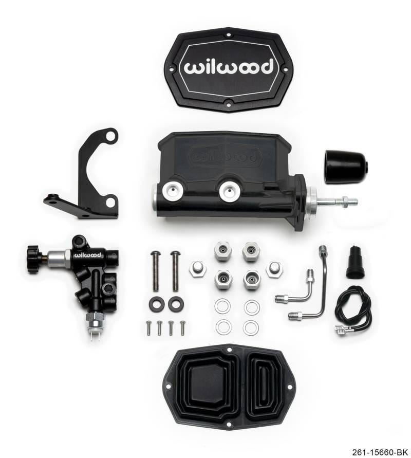 Wilwood 261-15660-BK Wilwood Compact Tandem M/C - 15/16in Bore w/RH Bracket and Valve (Pushrod) - Black
