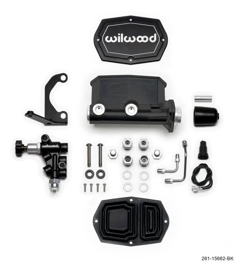 Wilwood 261-15662-BK Wilwood Compact Tandem M/C - 1.12in Bore w/RH Bracket and Valve - Black