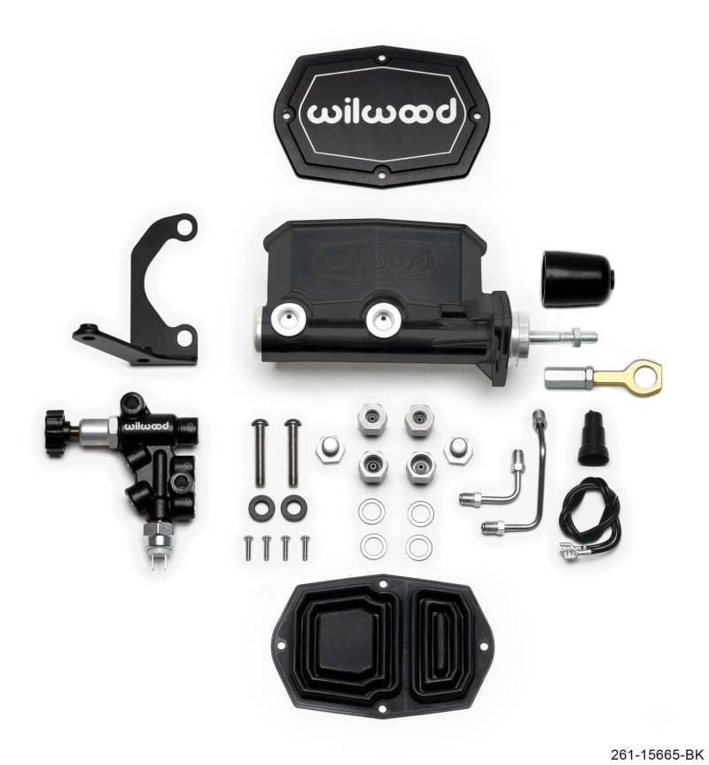 Wilwood 261-15665-BK Wilwood Compact Tandem M/C - 1in Bore w/RH Bracket and Valve (Mustang Pushrod) - Black