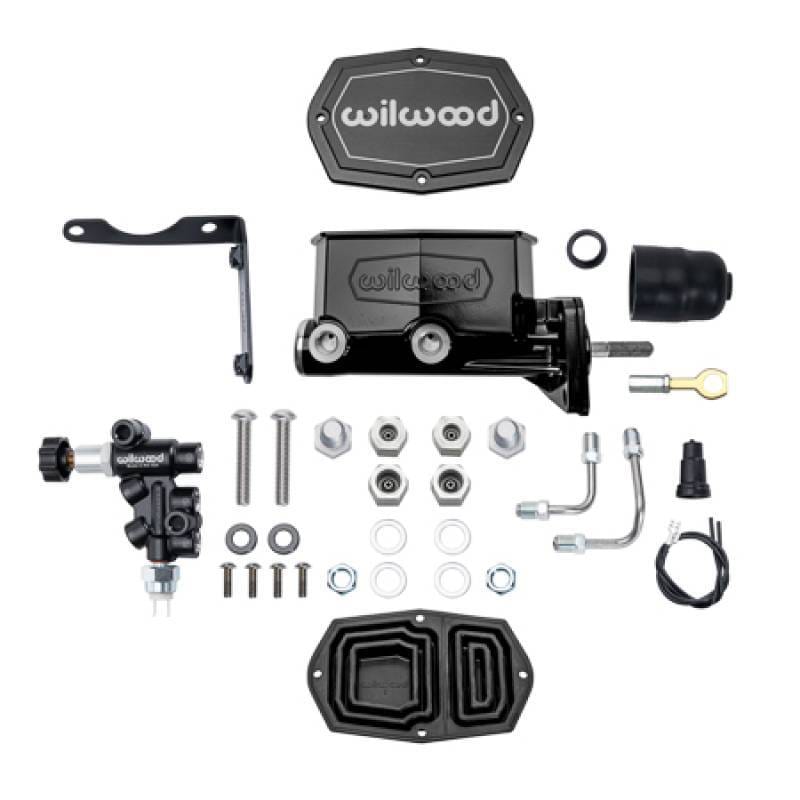 Wilwood 261-16796-BK Wilwood Mopar Compact Tandem Master Cylinder Kit w/ Combination Valve & Pushrod 15/16in Bore - Black