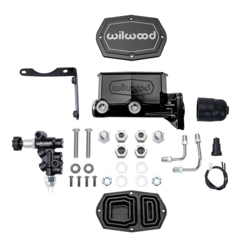 Wilwood 261-16797-BK Wilwood Mopar Compact Tandem Master Cylinder Kit w/ Combination Valve 1in Bore - Black