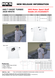 HKS 51007-AK250 HKS T-SHIRT TURBEE 2020 WHITE S