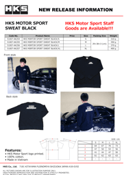 HKS 51007-AK254 HKS MOTORSPORT SWEATSHIRT BLACK S