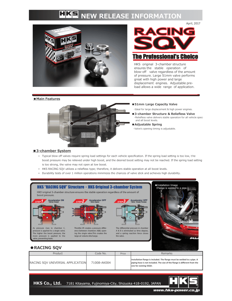 HKS 71008-AK004 HKS RACING SQV UNIVERSAL BOV