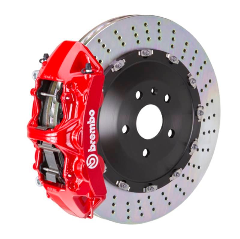 Brembo 1N1.9523A2 Brembo 11-18 Cayenne Turbo/11-18 Cayenne/S/GTS Fr GT BBK 6 Pist Cast 405x34 2pc Rotor Drilled-Red thumbnail 2