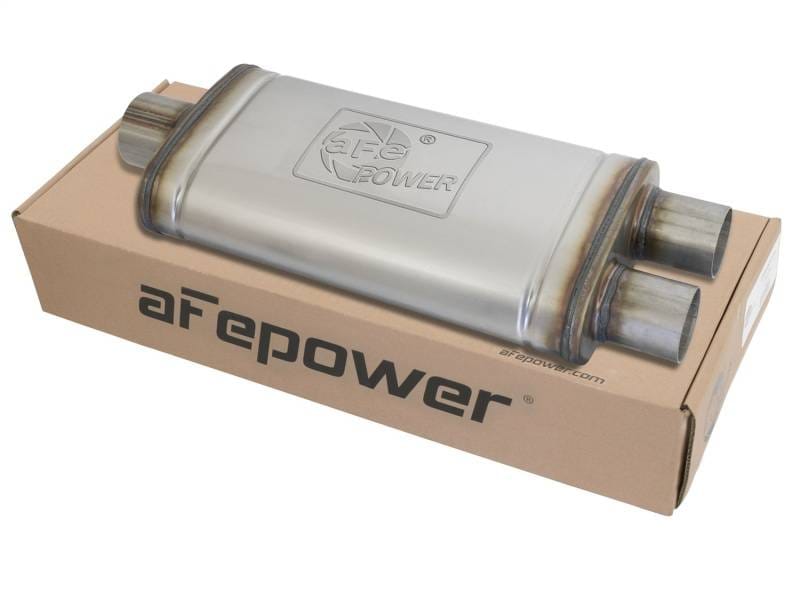 aFe 49M00018 aFe MACHForce XP SS Muffler 3in Center Inlet / 2.5in Dual Outlets 18in L x 9in W x4in H Body thumbnail 4