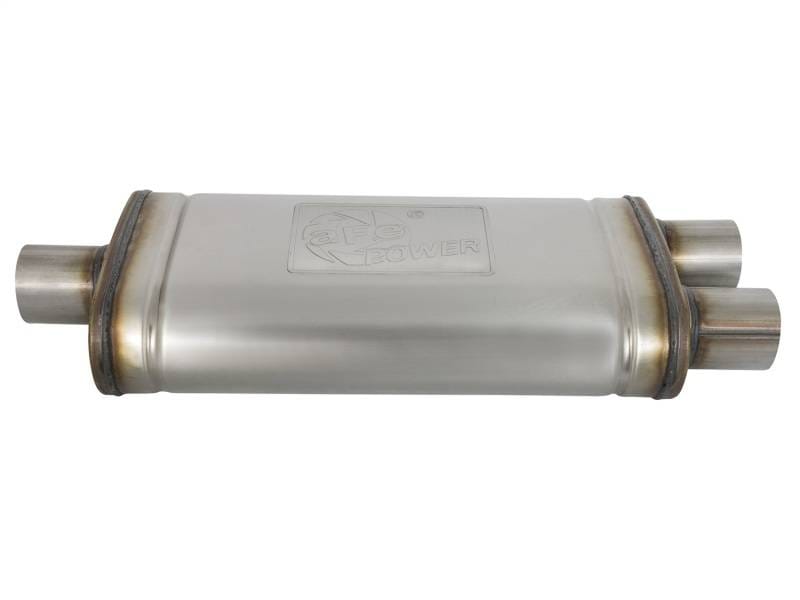 aFe 49M00009 aFe MACHForce XP SS Muffler 2.5in Center Inlet / 2.5in Dual Outlets 18in L x 9in W x 4in H Body thumbnail 6