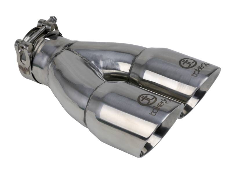 aFe 49T25364-P10 aFe Takeda 2.5in 304 Stainless Steel Clamp-on Exhaust Tip 2.5in Inlet 3in Dual Outlet - Polished thumbnail 2
