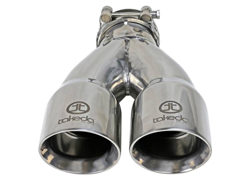 aFe 49T25364-P10 aFe Takeda 2.5in 304 Stainless Steel Clamp-on Exhaust Tip 2.5in Inlet 3in Dual Outlet - Polished thumbnail 4