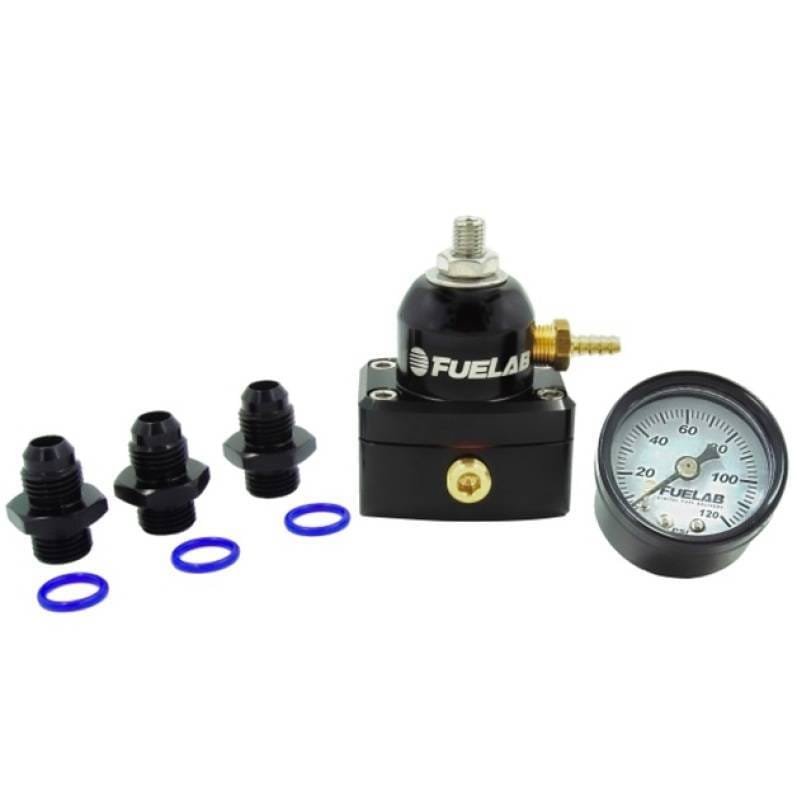 Fuelab 53501-1K Fuelab 535 EFI Adjustable Mini FPR 25-90 PSI (2) -6AN In (1) -6AN Return (3) -6AN ORB w/Gauge Kit