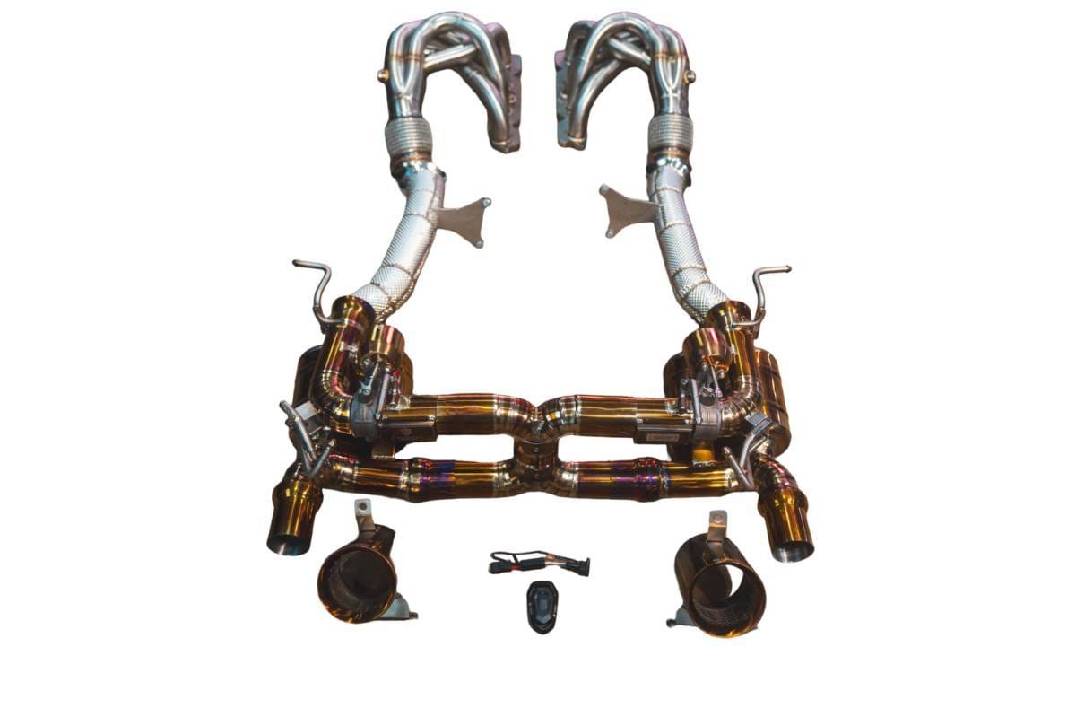 Valvetronic Designs Ferrari 458 Speciale 4.5L Full Exhaust System With Free Flow Headers, Grade 5 Titanium, Bespoke OEM Style Valvetronic Tips FER.458S.VSES.FF.TI