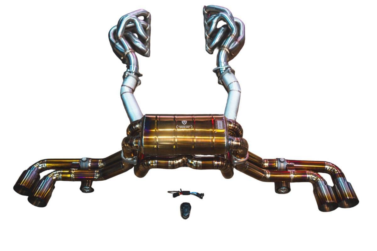 Valvetronic Designs Ferrari F430 4.3L, Full Exhaust System With Free Flow Headers, Grade 5 Titanium, Titanium Bespoke OEM Style Valvetronic Tips FER.F430.VSES.FFH.TI