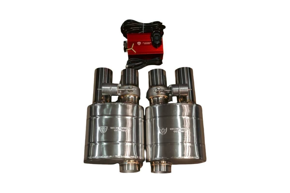 Valvetronic Designs Universal Muffler Kit, Single Inlet Dual Outlet, 76MM 3.0" 2 Mufflers UVM.76MM.DUALOUT.X2
