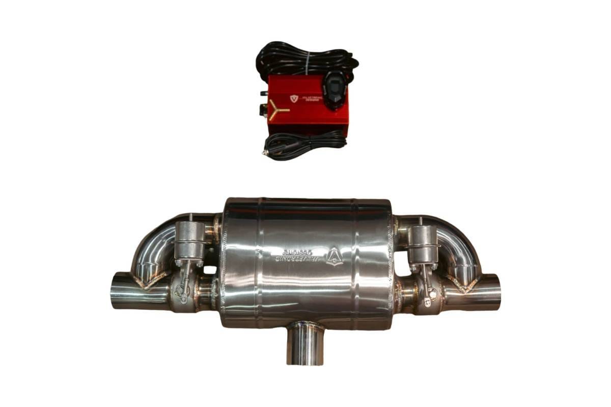 Valvetronic Designs T Style Universal Muffler Kit, Single Inlet Dual Outlet 76MM 3.0" UVM.76MM.TSTYLE.X1